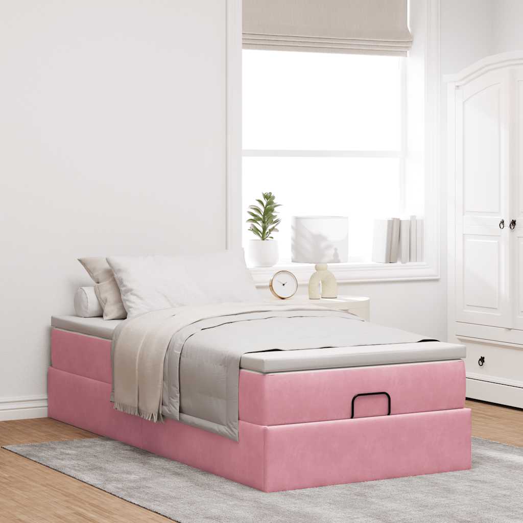 Struttura Letto Pouf con Materasso Rosa 80x200 cm Velluto | homemem39