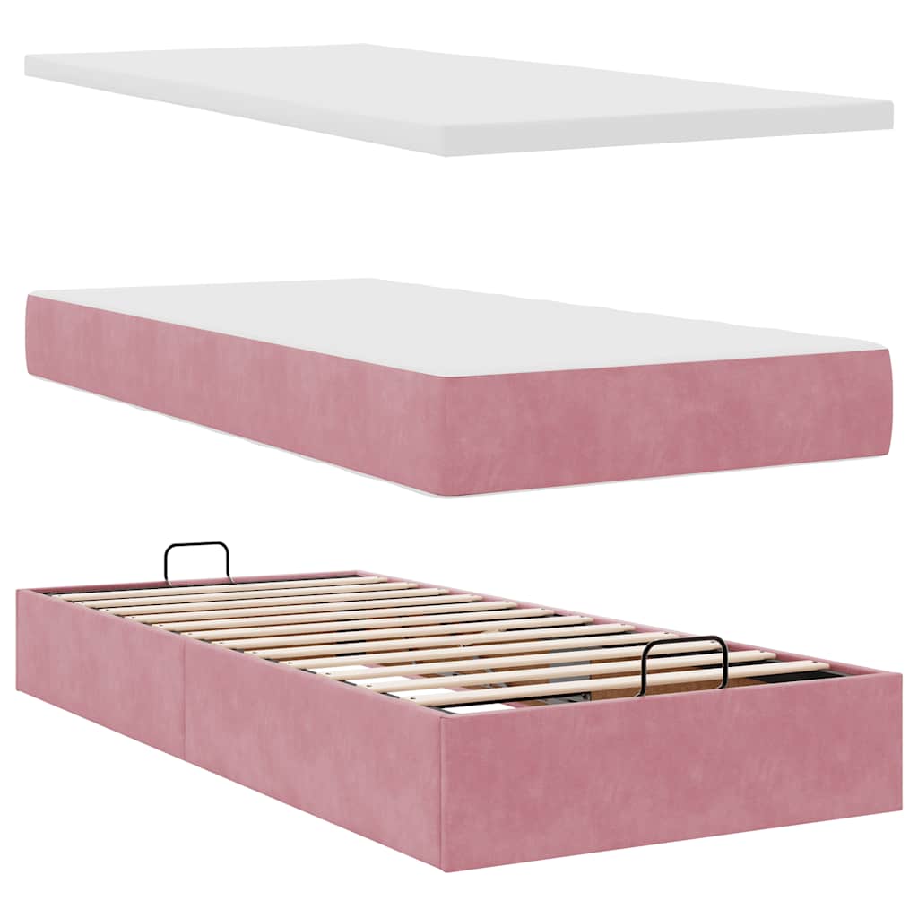 Struttura Letto Pouf con Materasso Rosa 80x200 cm Velluto | homemem39