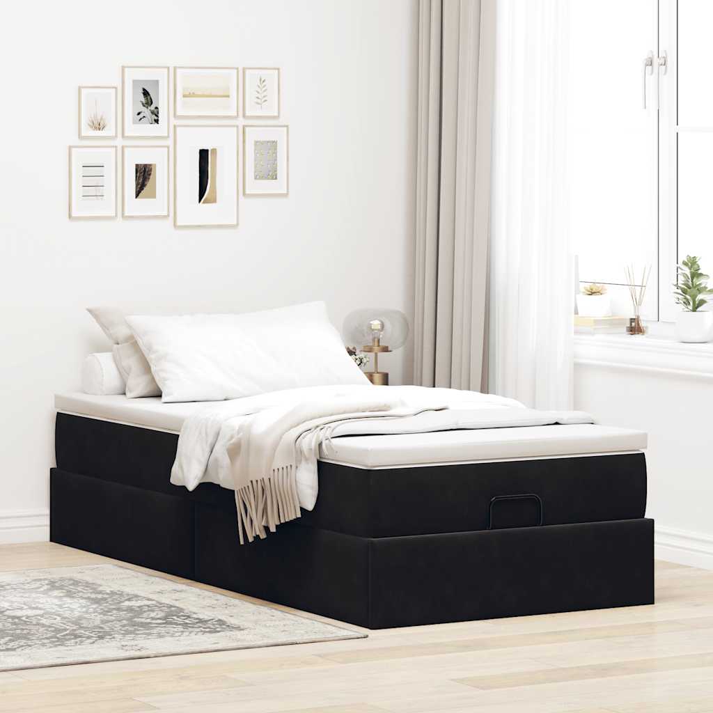 Struttura Letto Pouf con Materasso Nero 90x190 cm in Velluto | homemem39