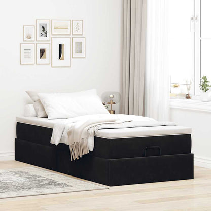 Struttura Letto Pouf con Materasso Nero 90x190 cm in Velluto | homemem39