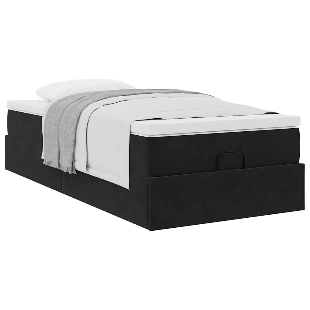 Struttura Letto Pouf con Materasso Nero 90x190 cm in Velluto | homemem39