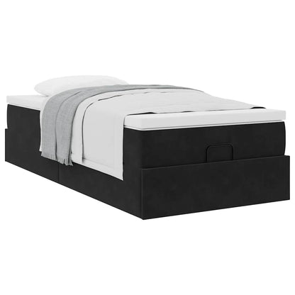 Struttura Letto Pouf con Materasso Nero 90x190 cm in Velluto | homemem39