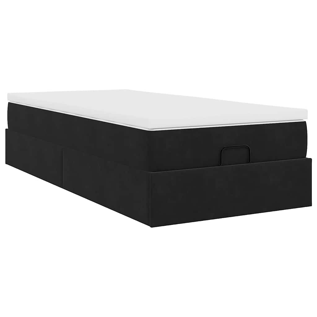 Struttura Letto Pouf con Materasso Nero 90x190 cm in Velluto | homemem39
