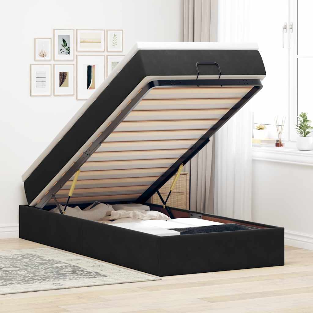 Struttura Letto Pouf con Materasso Nero 90x190 cm in Velluto | homemem39