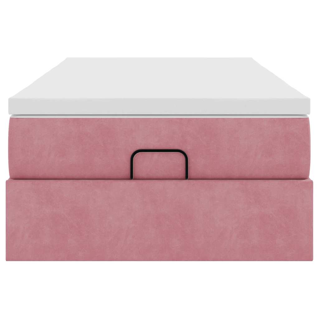 Struttura Letto Pouf con Materasso Rosa 90x190 cm in Velluto