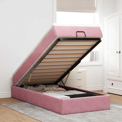 Struttura Letto Pouf con Materasso Rosa 90x190 cm in Velluto