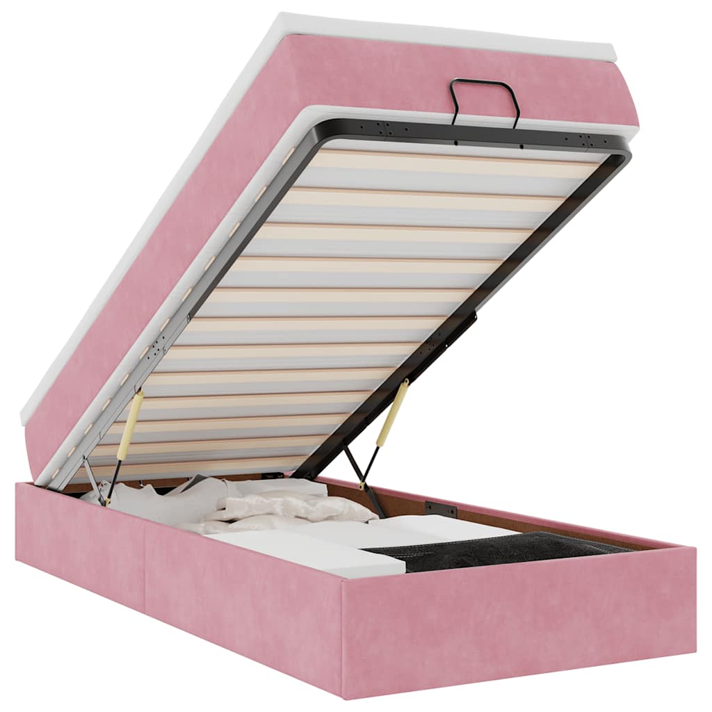 Struttura Letto Pouf con Materasso Rosa 90x200 cm in Velluto - homemem39