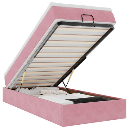 Struttura Letto Pouf con Materasso Rosa 90x200 cm in Velluto - homemem39