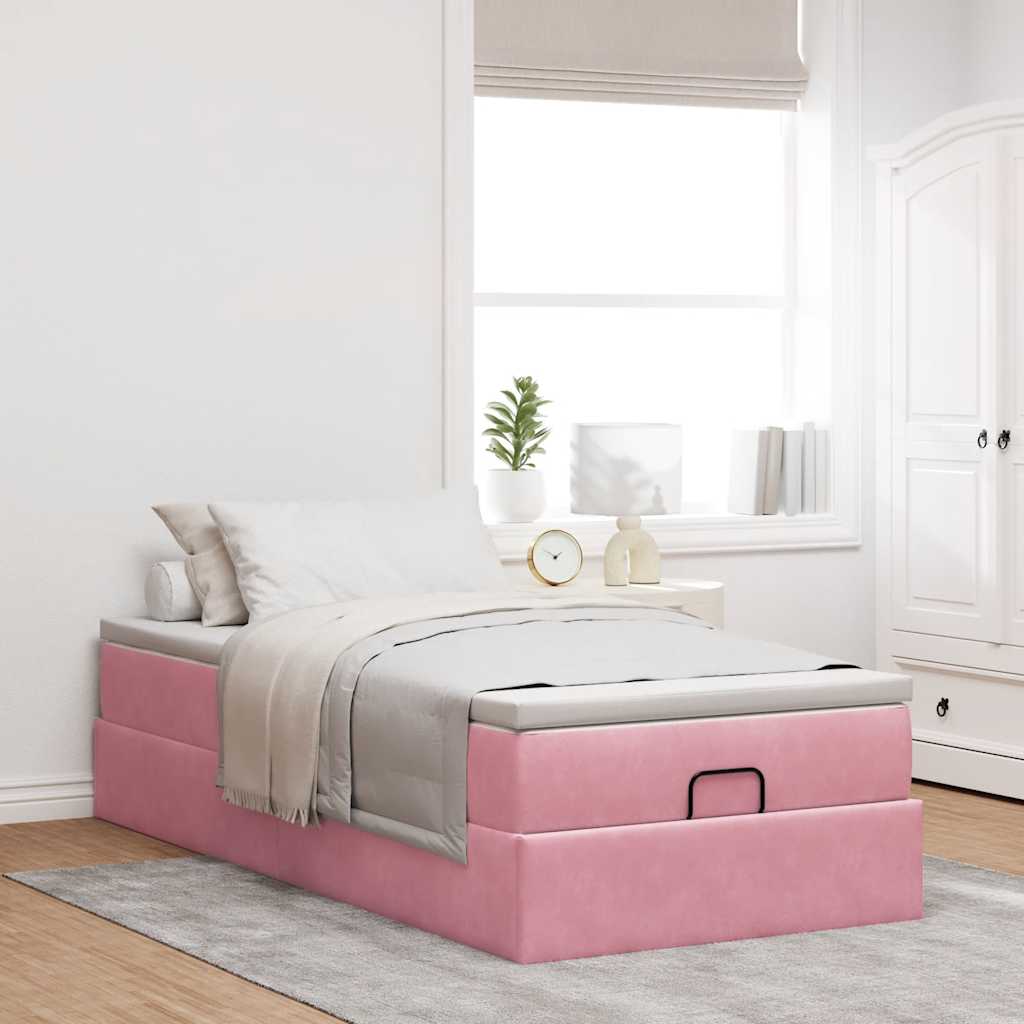 Struttura Letto Pouf con Materasso Rosa 90x200 cm in Velluto - homemem39
