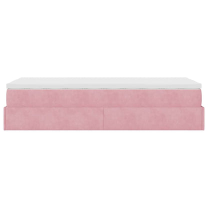 Struttura Letto Pouf con Materasso Rosa 90x200 cm in Velluto - homemem39