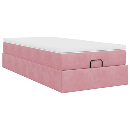 Struttura Letto Pouf con Materasso Rosa 90x200 cm in Velluto - homemem39