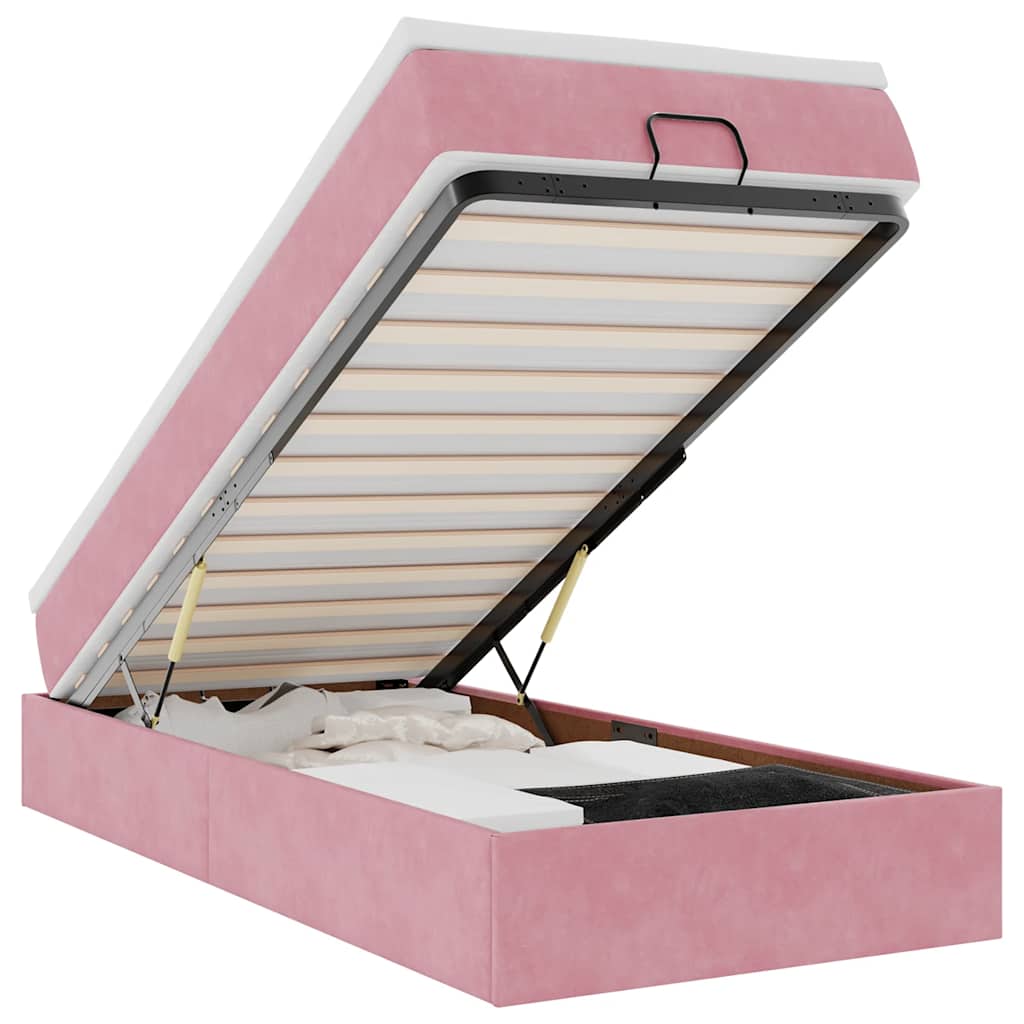 Struttura Letto Pouf con Materasso Rosa 100x200 cm Velluto - homemem39