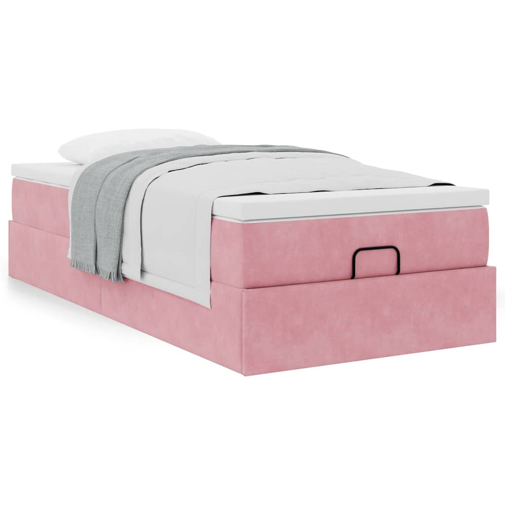 Struttura Letto Pouf con Materasso Rosa 100x200 cm Velluto - homemem39