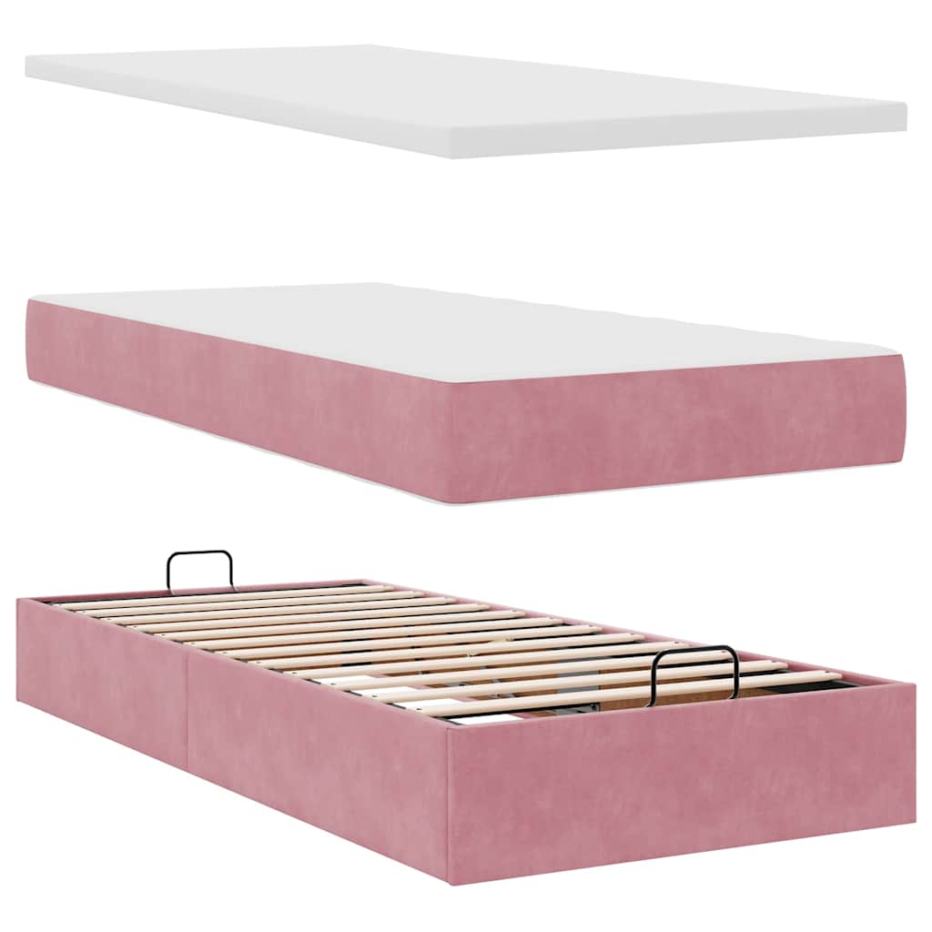 Struttura Letto Pouf con Materasso Rosa 100x200 cm Velluto