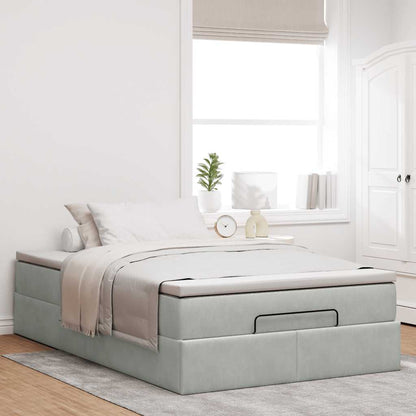 Pouf Letto con Materasso Grigio Chiaro 120x190 cm in Velluto | homemem39