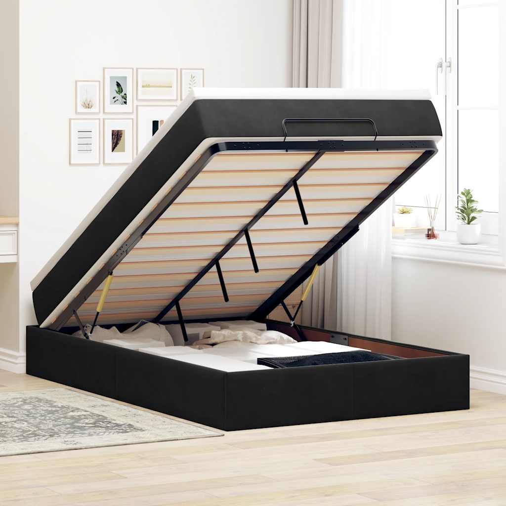 Pouf Letto con Materasso Nero 120x190 cm Velluto | homemem39