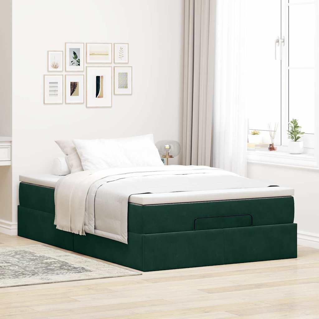 Pouf Letto con Materasso Verde Scuro 120x190 cm Velluto | homemem39