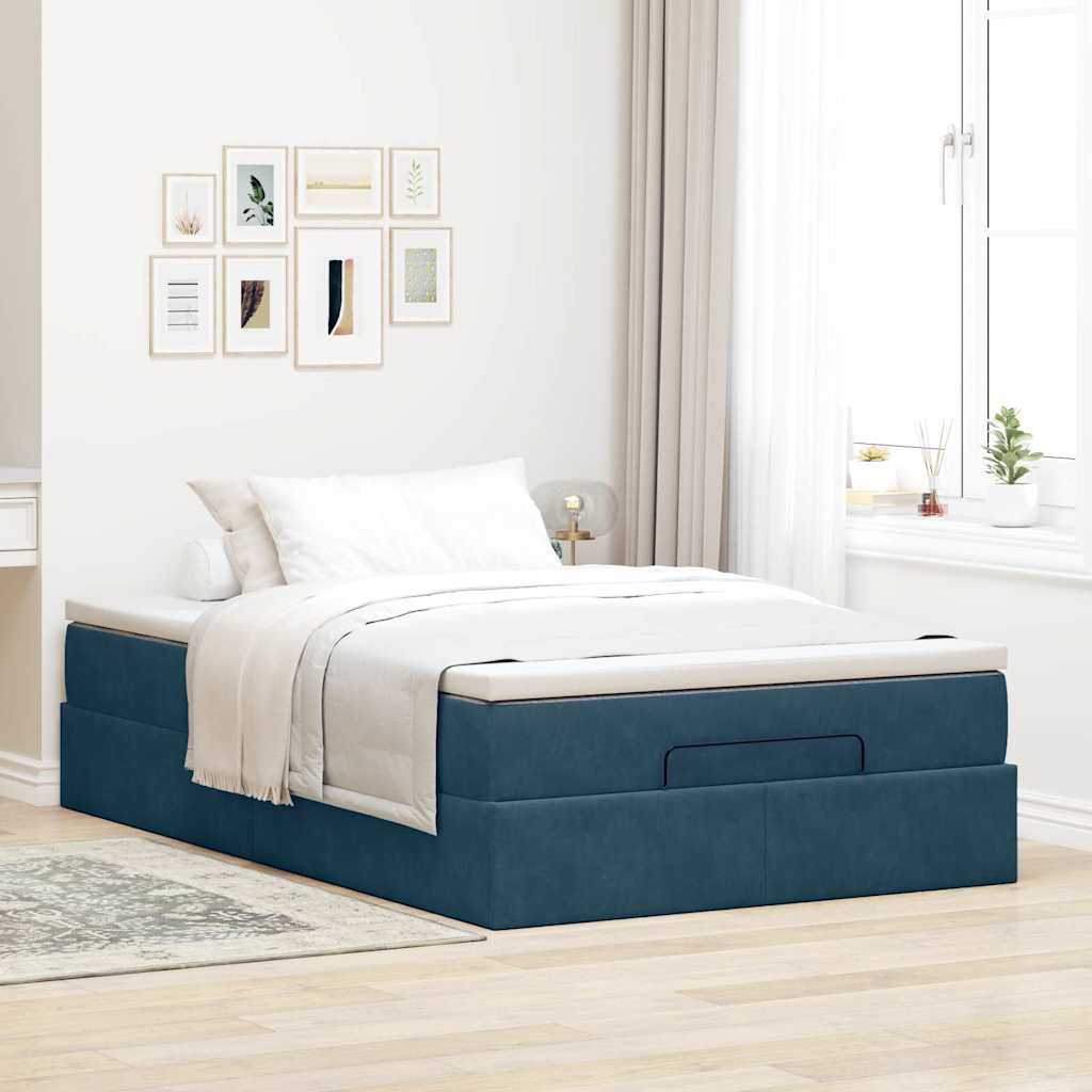 Pouf Letto con Materasso Blu Scuro 120x190 cm Velluto | homemem39