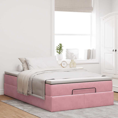 Pouf Letto con Materasso Rosa 120x190 cm Velluto