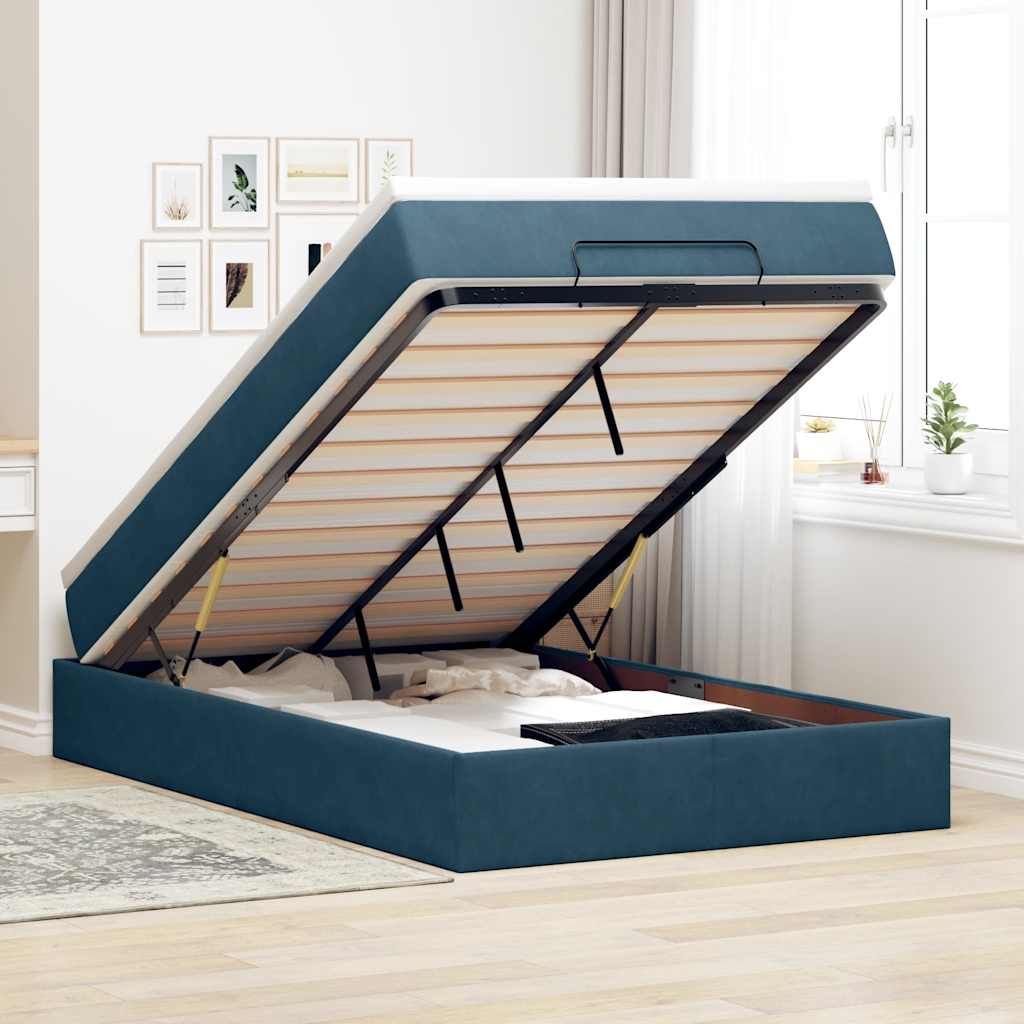 Struttura Letto Pouf con Materasso Blu Scuro 120x200 cm Velluto | homemem39