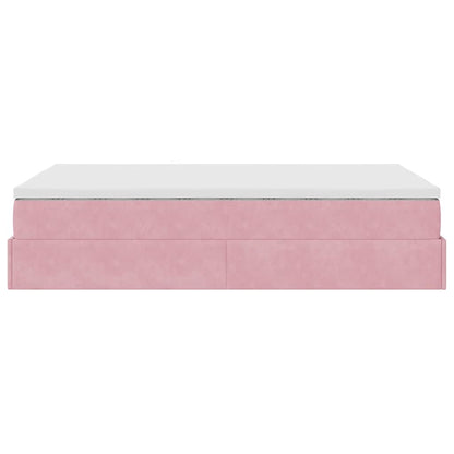 Struttura Letto Pouf con Materasso Rosa 120x200 cm Velluto