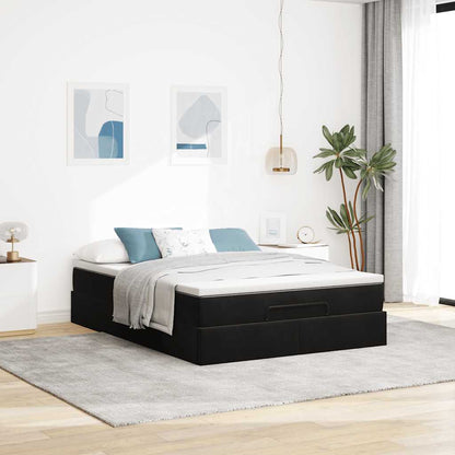 Struttura Letto Pouf con Materasso Nero 140x190 cm in Velluto | homemem39