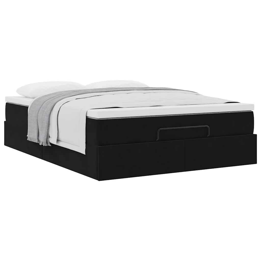 Struttura Letto Pouf con Materasso Nero 140x190 cm in Velluto | homemem39