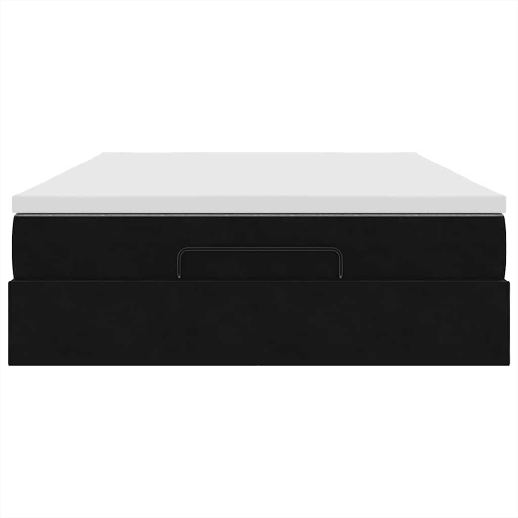 Struttura Letto Pouf con Materasso Nero 140x190 cm in Velluto | homemem39