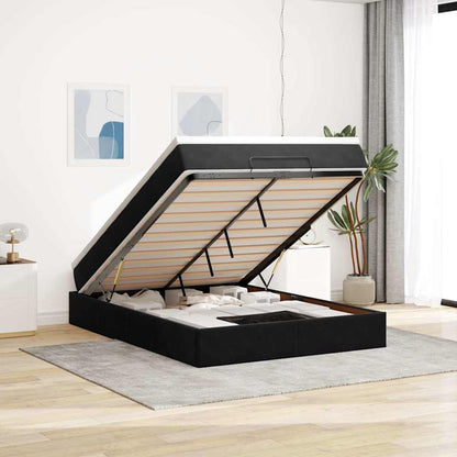 Struttura Letto Pouf con Materasso Nero 140x190 cm in Velluto | homemem39