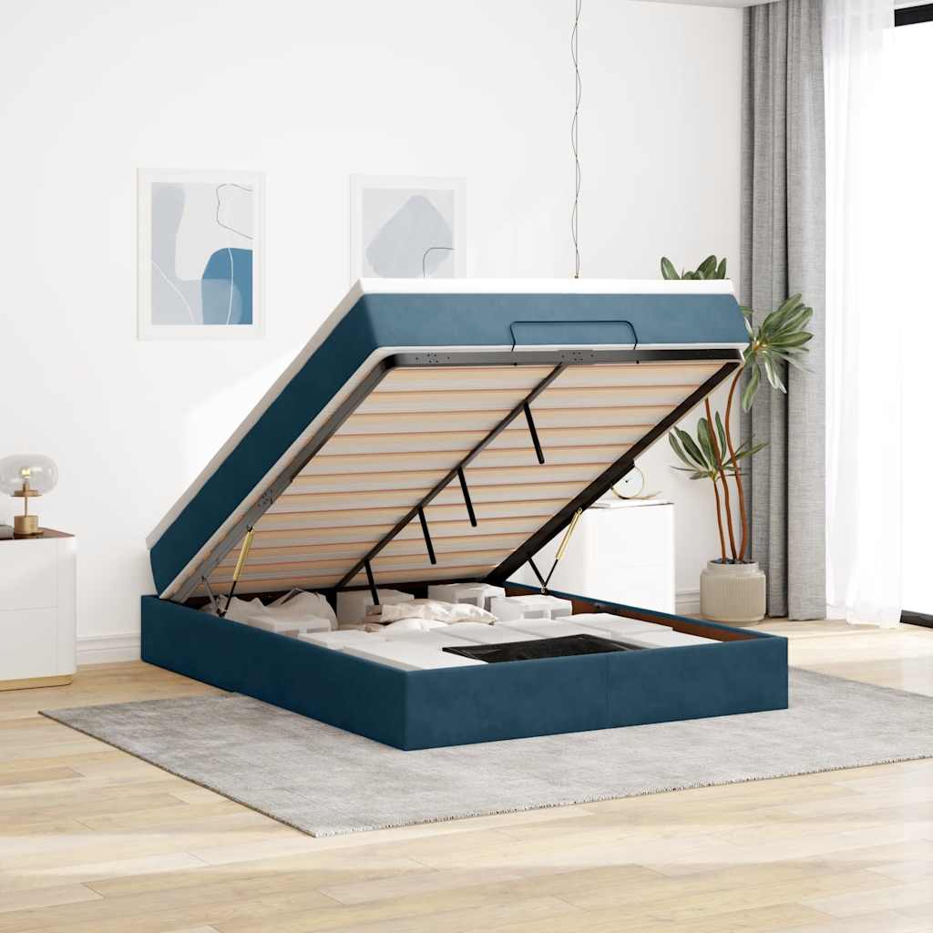 Struttura Letto Pouf con Materasso 140x190 cm in Velluto