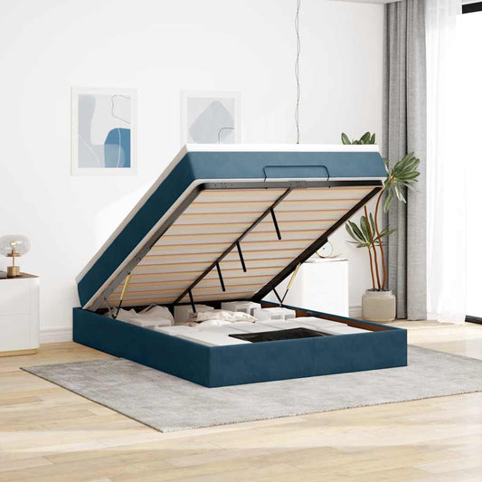 Struttura Letto Pouf con Materasso 140x190 cm in Velluto