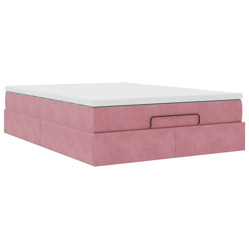 Struttura Letto Pouf con Materasso Rosa 140x190 cm in Velluto