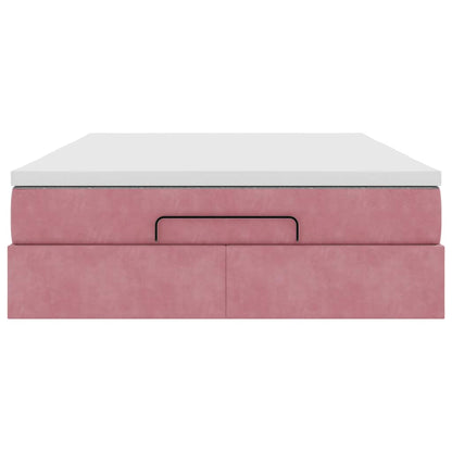 Struttura Letto Pouf con Materasso Rosa 140x190 cm in Velluto