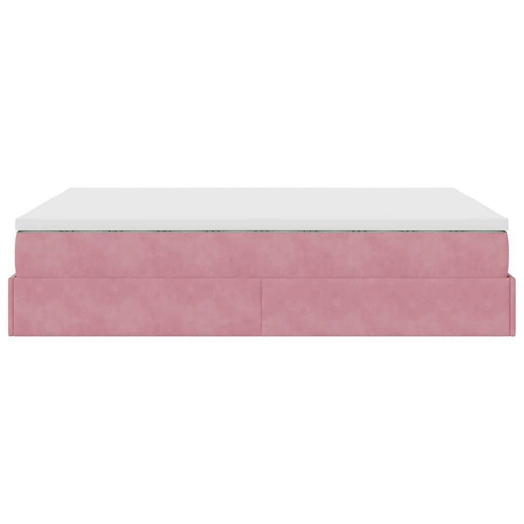 Struttura Letto Pouf con Materasso Rosa 140x190 cm in Velluto