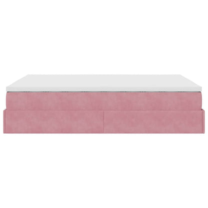 Struttura Letto Pouf con Materasso Rosa 140x190 cm in Velluto