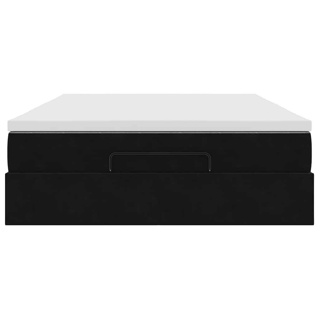 Struttura Letto Pouf con Materasso Nero 140x200 cm in Velluto