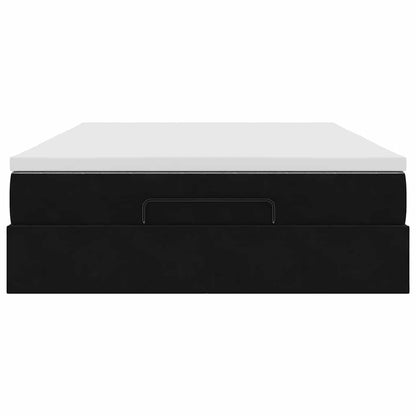 Struttura Letto Pouf con Materasso Nero 140x200 cm in Velluto