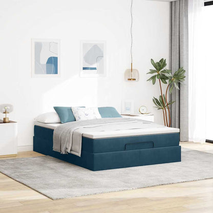 Struttura Letto Pouf con Materasso Blu 140x200cm in Velluto