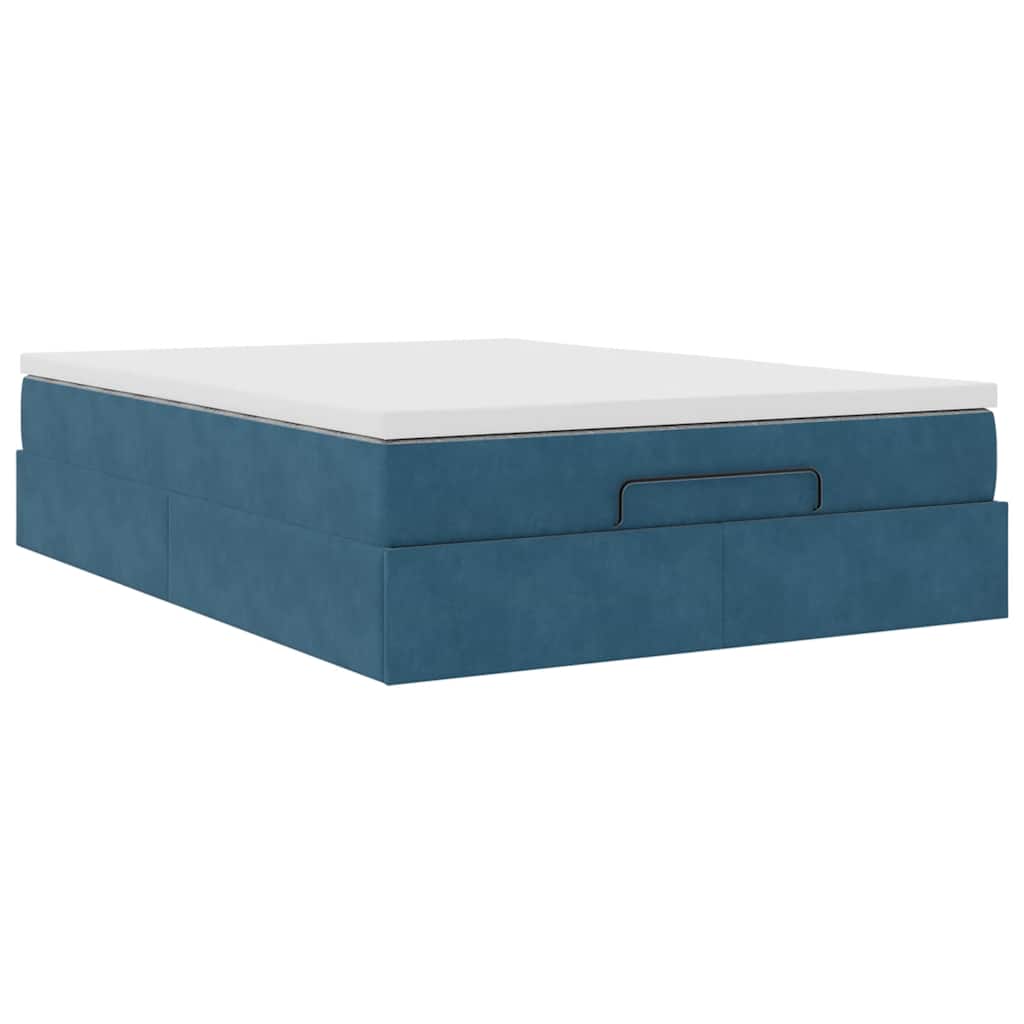 Struttura Letto Pouf con Materasso Blu 140x200cm in Velluto - homemem39