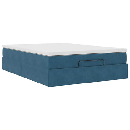 Struttura Letto Pouf con Materasso Blu 140x200cm in Velluto - homemem39