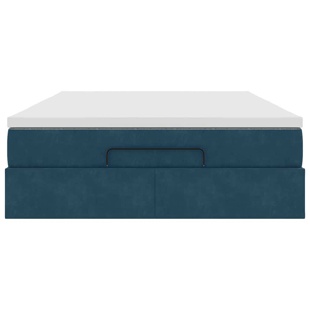 Struttura Letto Pouf con Materasso Blu 140x200cm in Velluto