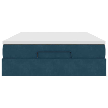 Struttura Letto Pouf con Materasso Blu 140x200cm in Velluto