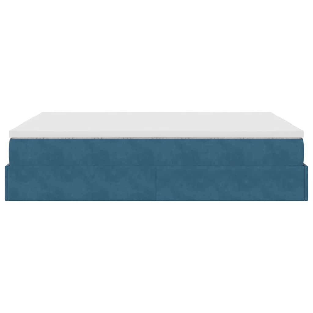 Struttura Letto Pouf con Materasso Blu 140x200cm in Velluto - homemem39
