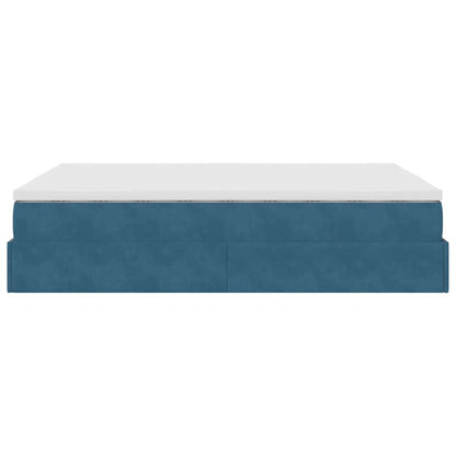 Struttura Letto Pouf con Materasso Blu 140x200cm in Velluto - homemem39