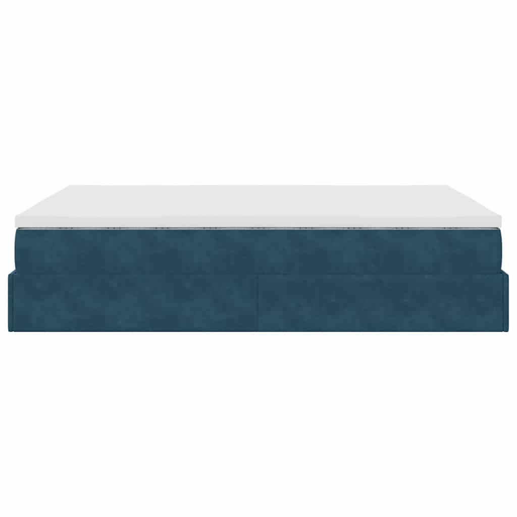 Struttura Letto Pouf con Materasso Blu 140x200cm in Velluto