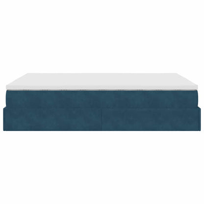 Struttura Letto Pouf con Materasso Blu 140x200cm in Velluto