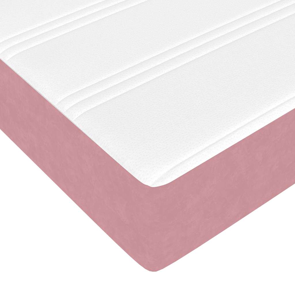 Struttura Letto Pouf con Materasso Rosa 140x200 cm in Velluto