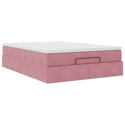 Struttura Letto Pouf con Materasso Rosa 140x200 cm in Velluto - homemem39