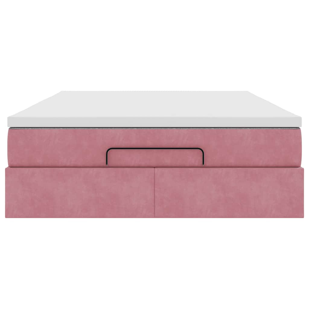 Struttura Letto Pouf con Materasso Rosa 140x200 cm in Velluto