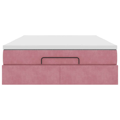 Struttura Letto Pouf con Materasso Rosa 140x200 cm in Velluto